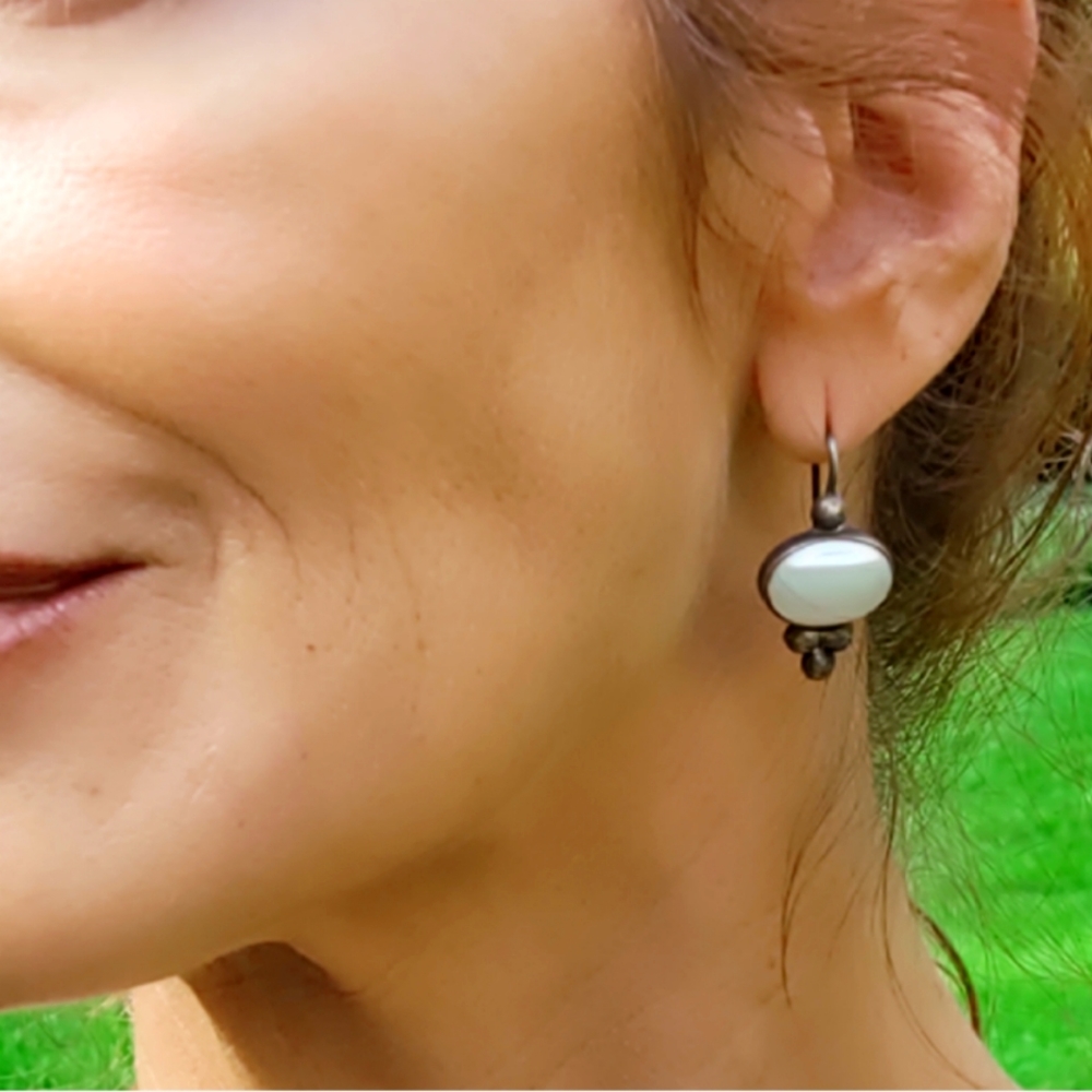 Vintage Mexico Sterling Silver Moonstone Earrings